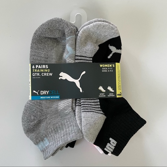Puma Accessories - Puma women’s quarter crew socks gray black white orange 6 pack size 5-9.5